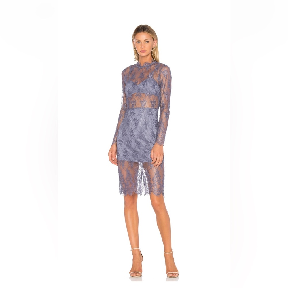 Revolve - NBD - Periwinkle Open Back Lace Midi Dress - Size S